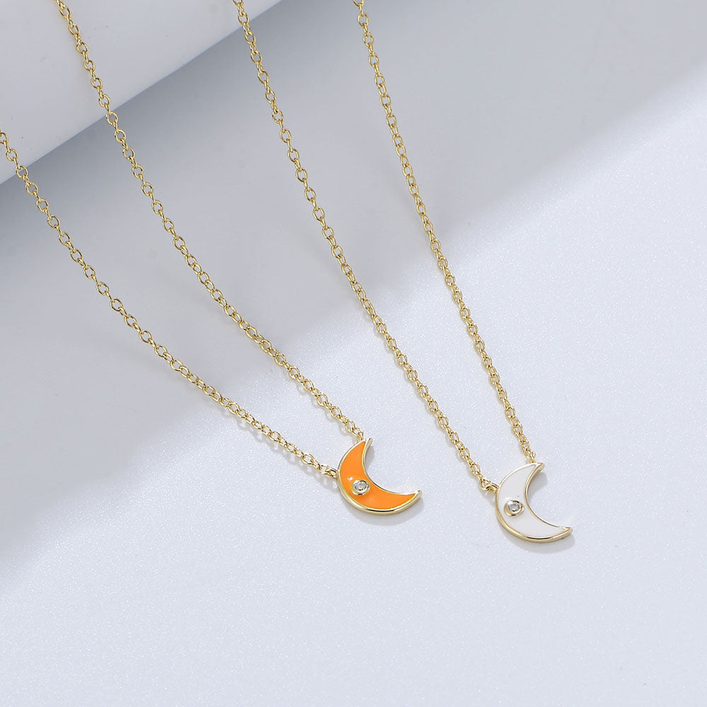 Beautiful  Enamel Crescent Moon Pendant Necklace