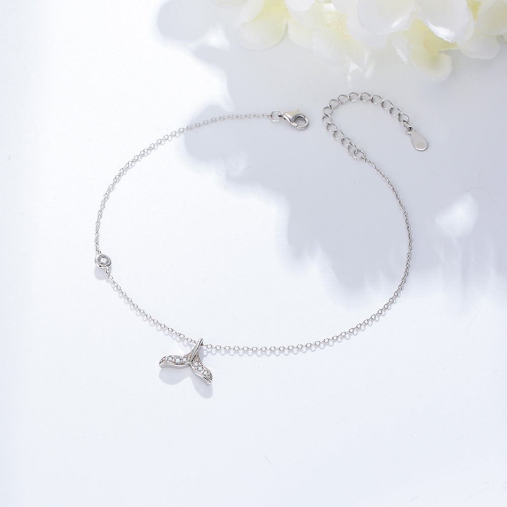 14K 18K Gold Plated Beach Mermaid Tail Chain Cubic Zircon 925 Sterling Silver Charm Anklets