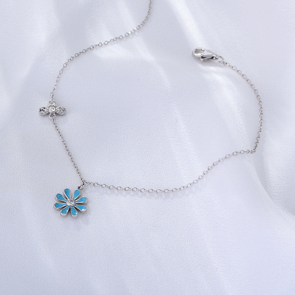 Enamel Flower Beach Style Light Blue Daisy Anklet