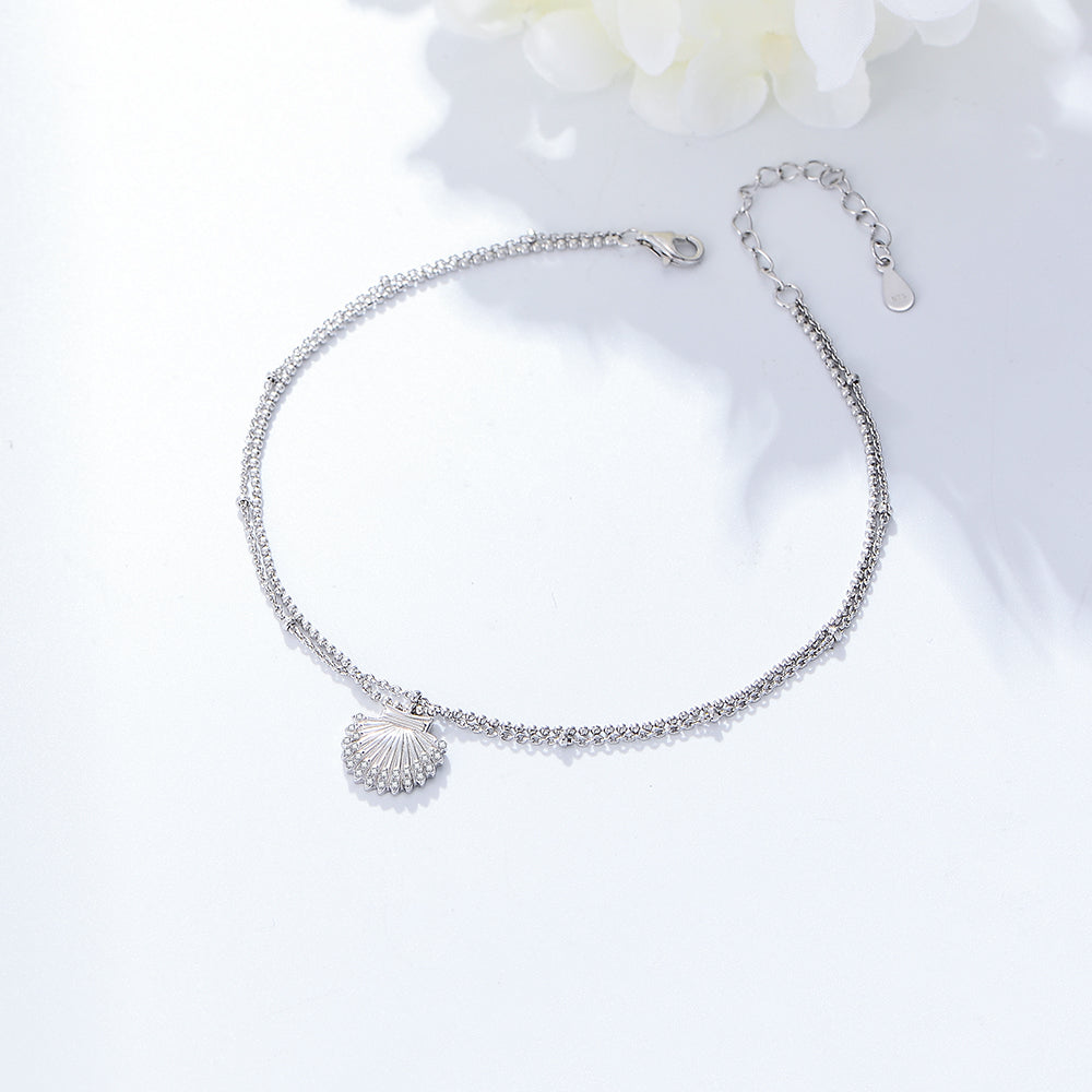 Summer Fashion Double Layer Chain Seashell Charm Beach Anklet
