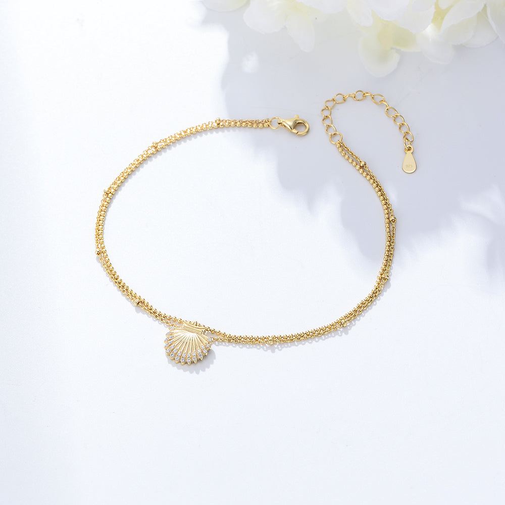 Summer Fashion Double Layer Chain Seashell Charm Beach Anklet