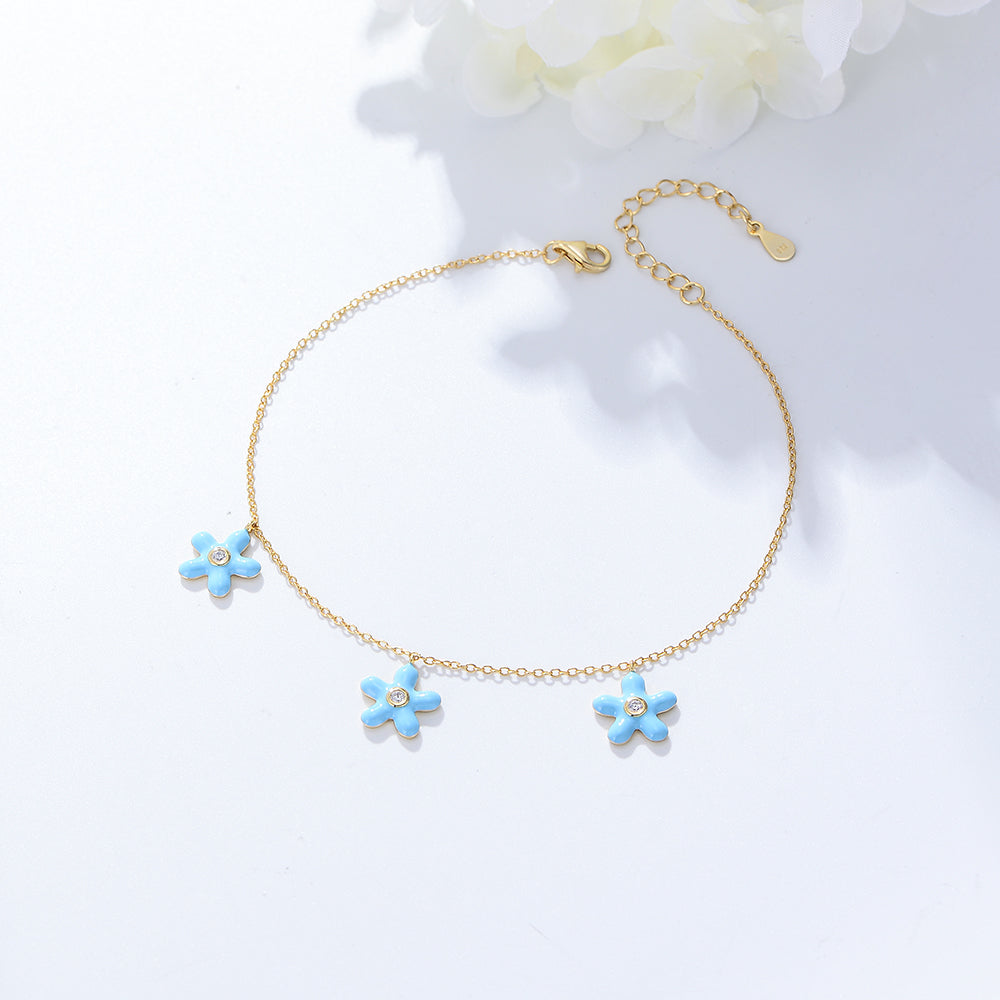 S925 Sterling Silver CZ Cubic Zirconia Beach Enamel Starfish Anklet