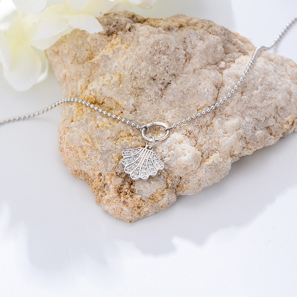 925 Sterling Silver Adjustable Chain Cubic Zirconia Cute Shell Charm Anklets