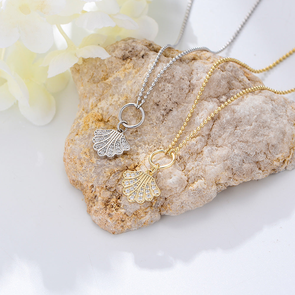 925 Sterling Silver Adjustable Chain Cubic Zirconia Cute Shell Charm Anklets