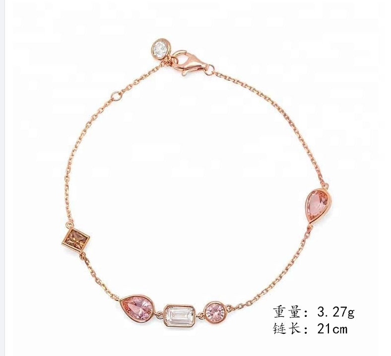 Fine Jewelry S925 Sterling Silver Rose Gold Plated Cubic Zircon Birthstone Charm Adjustable Bracelets