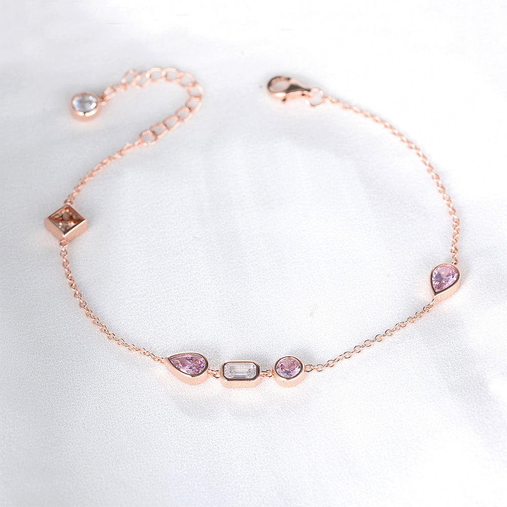 Fine Jewelry S925 Sterling Silver Rose Gold Plated Cubic Zircon Birthstone Charm Adjustable Bracelets