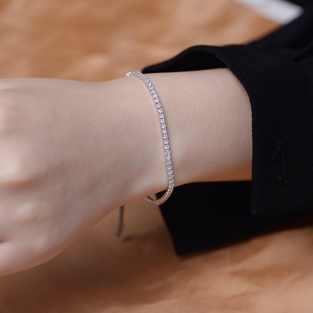 925 Sterling Silver Full Diamond CZ Zirconia Gold Plated Adjustable Round Tennis Bracelet