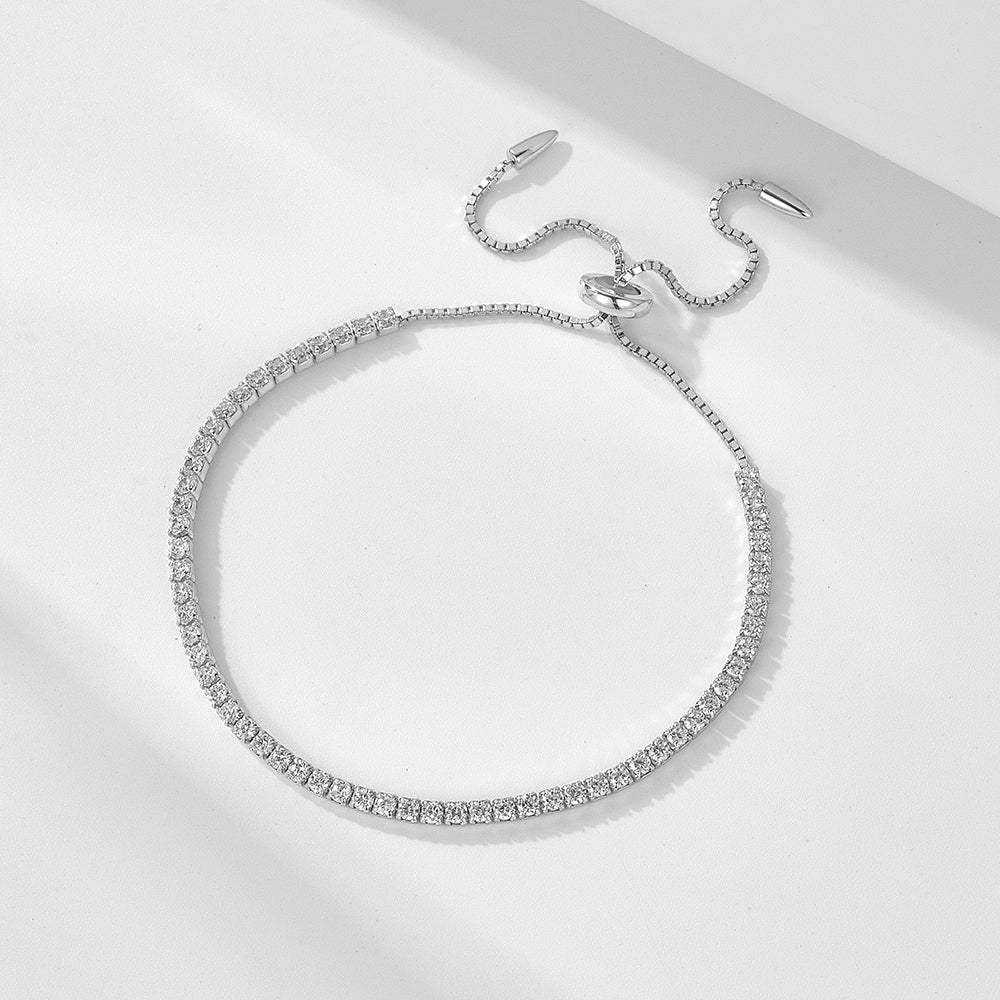 925 Sterling Silver Full Diamond CZ Zirconia Gold Plated Adjustable Round Tennis Bracelet