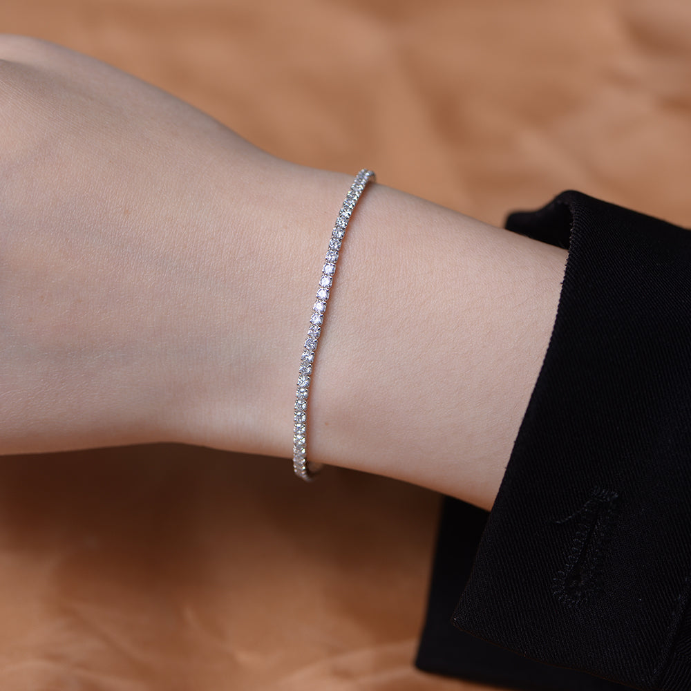 925 Sterling Silver Full Diamond CZ Zirconia Gold Plated Adjustable Round Tennis Bracelet