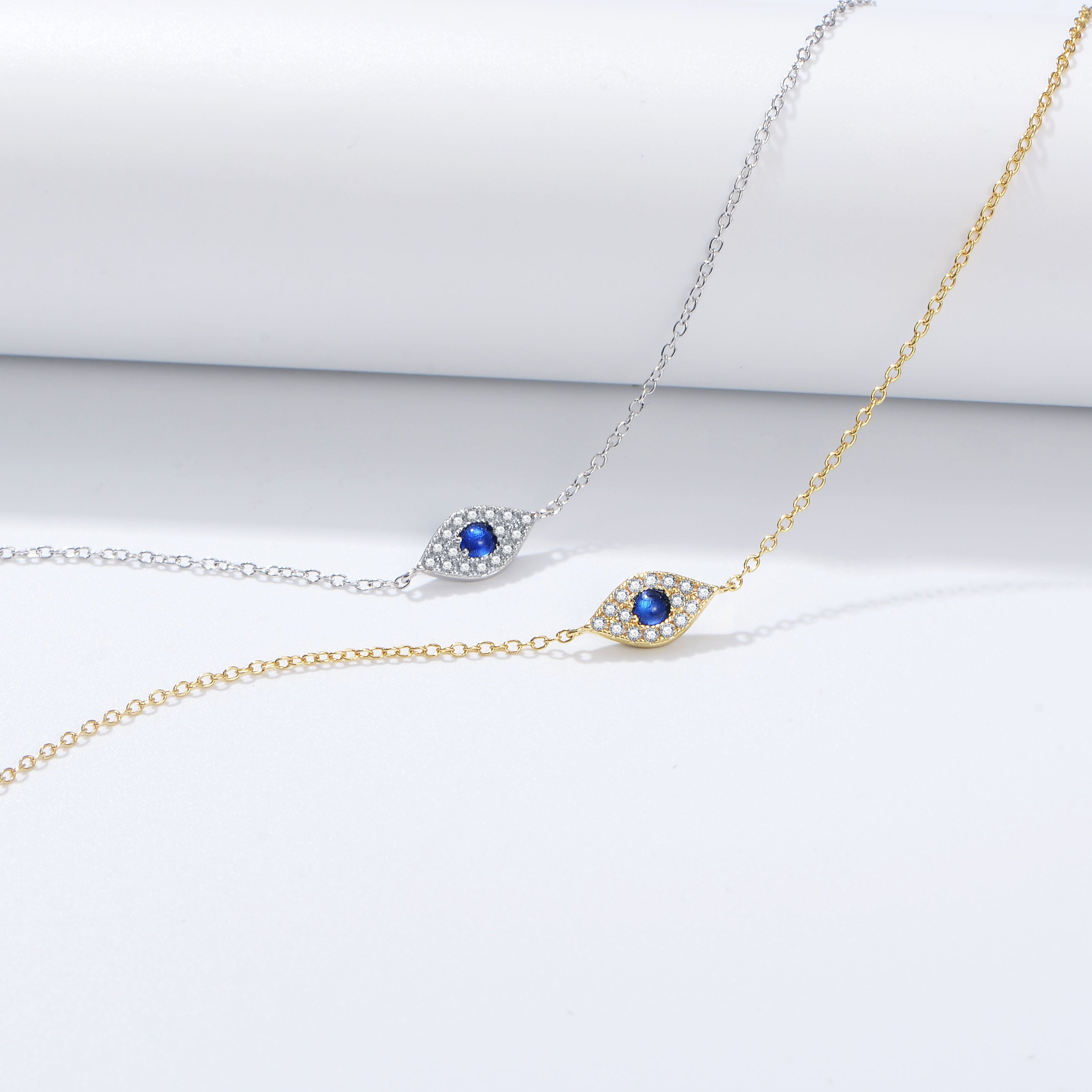 Fashion Jewelry  Cubic Zirconia Blue Evil Eye Link Chain Bracelet