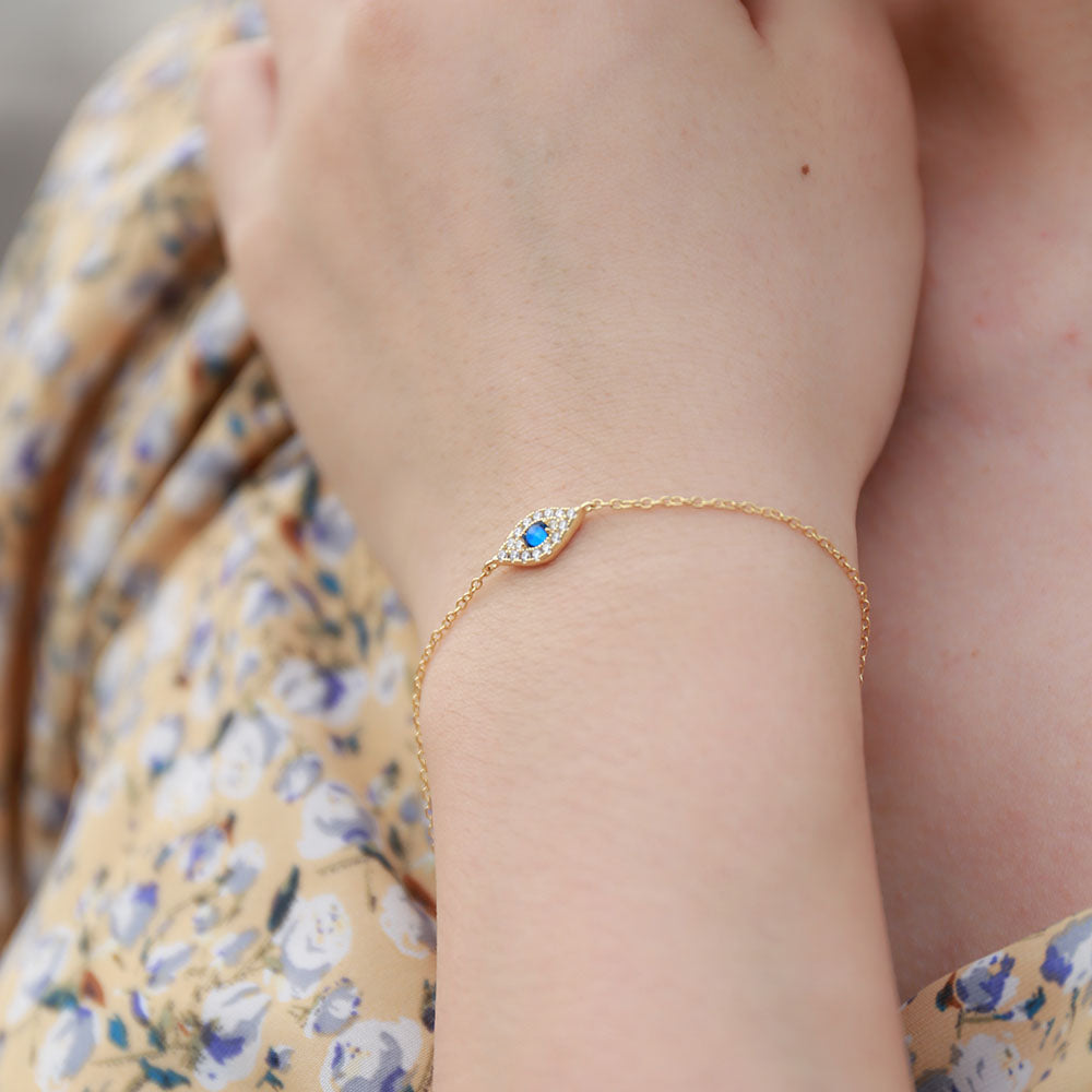 Fashion Jewelry  Cubic Zirconia Blue Evil Eye Link Chain Bracelet