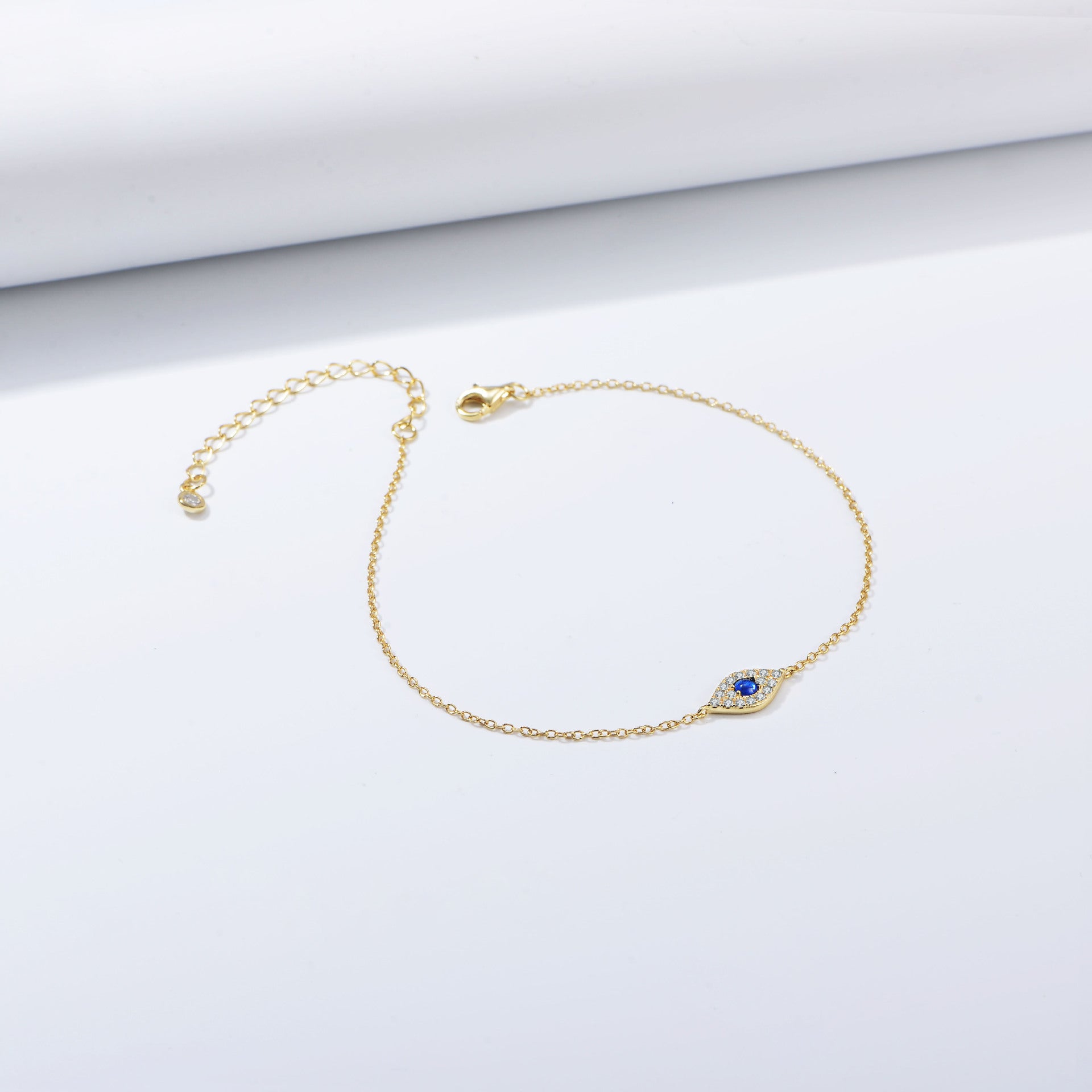 Fashion Jewelry  Cubic Zirconia Blue Evil Eye Link Chain Bracelet