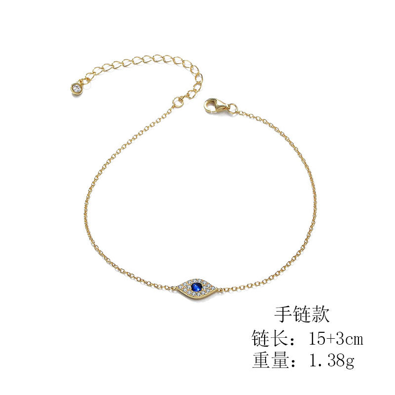 Fashion Jewelry S925 Sterling Silver Cubic Zirconia Blue Evil Eye Link Chain Bracelet