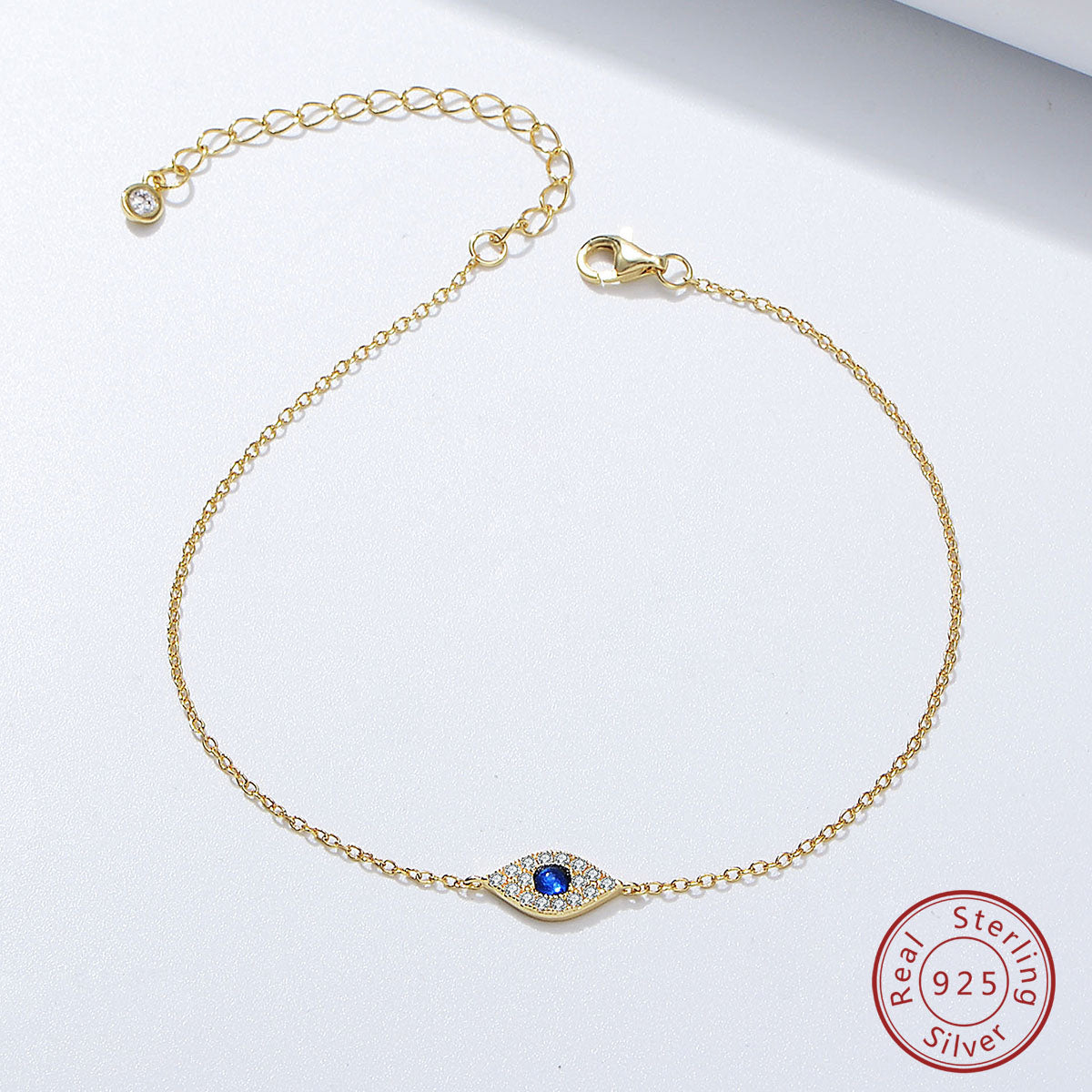 Fashion Jewelry S925 Sterling Silver Cubic Zirconia Blue Evil Eye Link Chain Bracelet