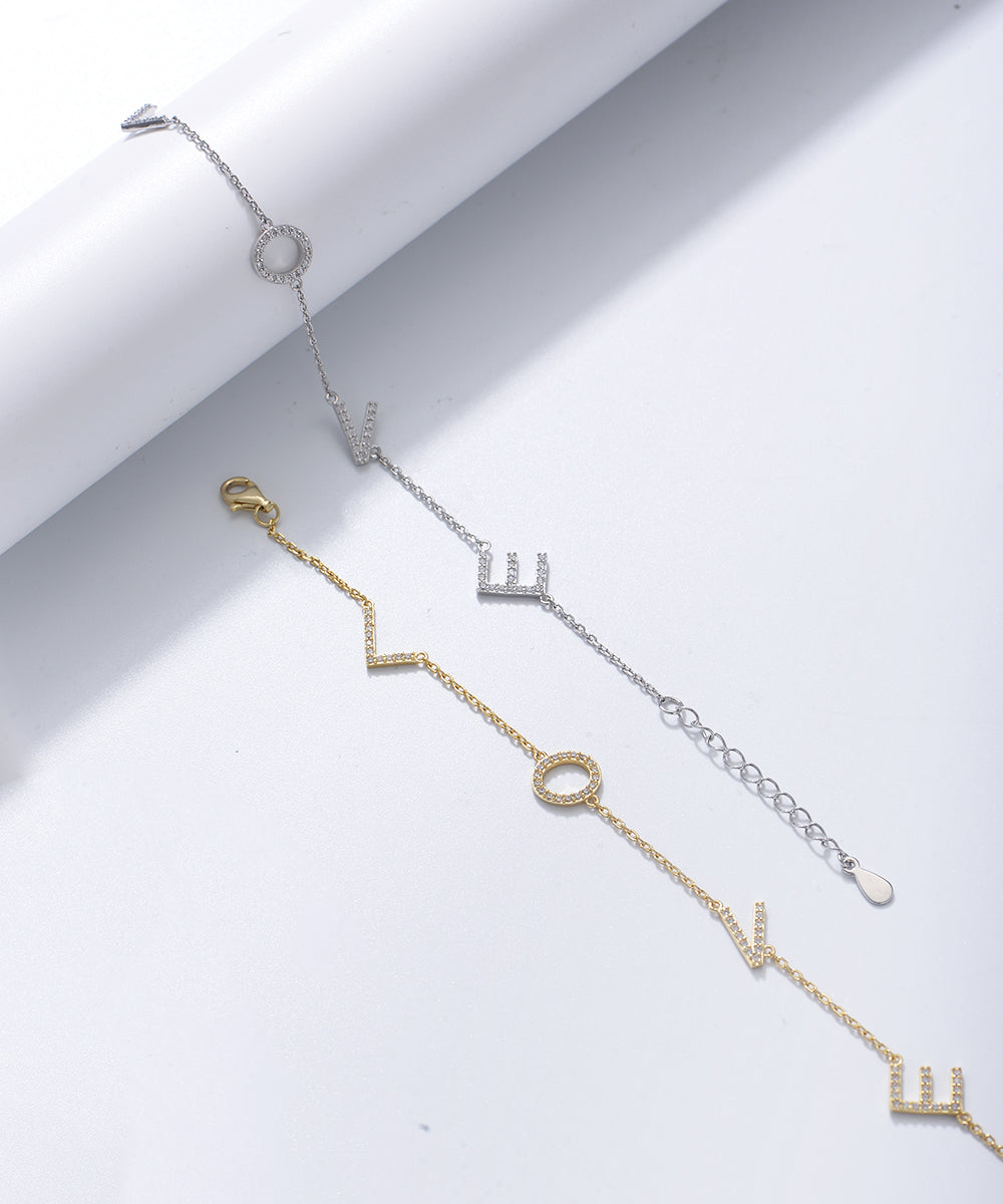 Personality Zircon Bracelet Love English Alphabet 925 Sterling Silver Bracelet