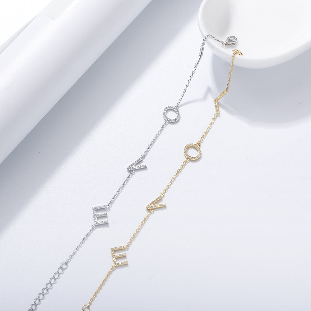 Personality Zircon Bracelet Love English Alphabet 925 Sterling Silver Bracelet