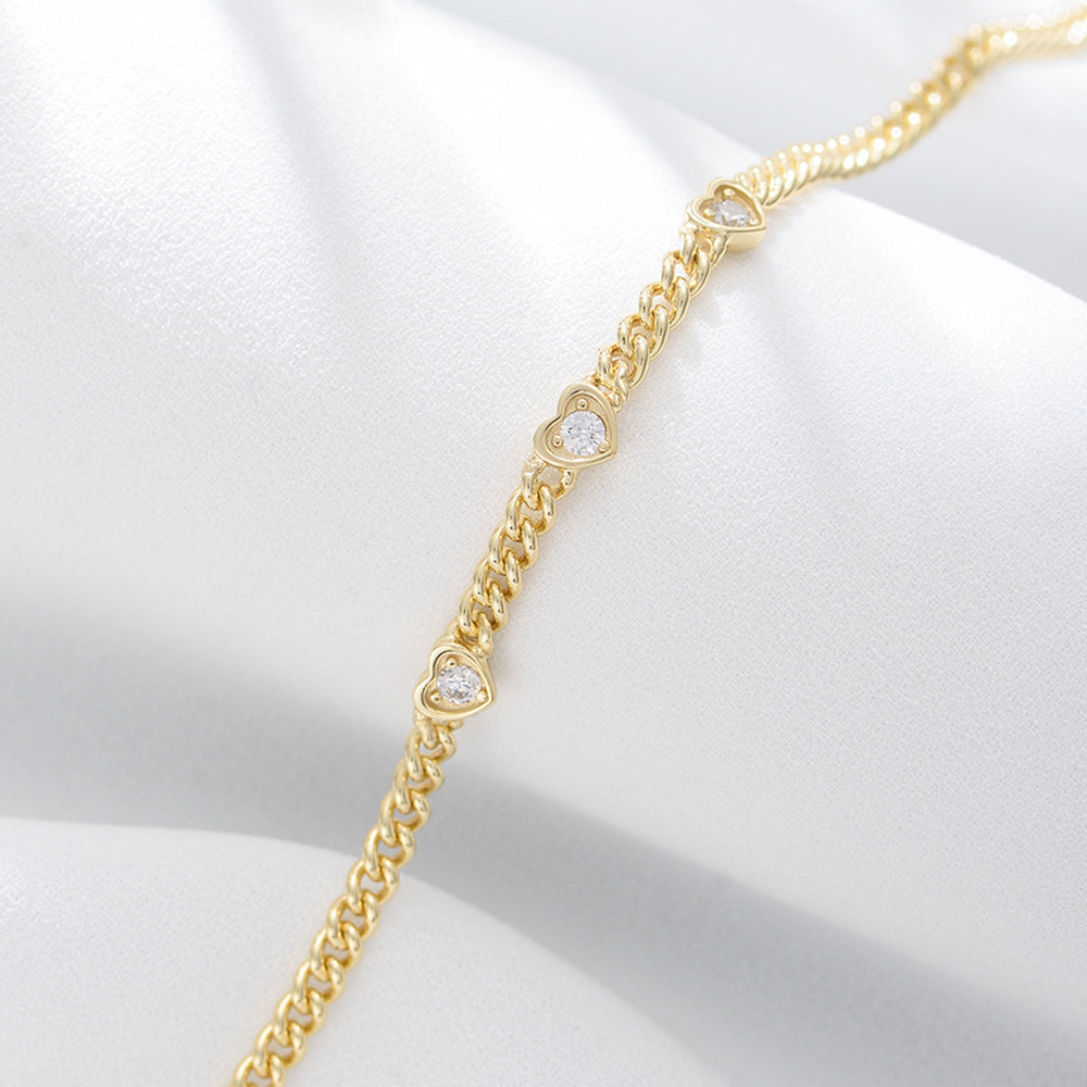 Heart White CZ Multi-Charms Women Curb Chain Jewelry Bracelet