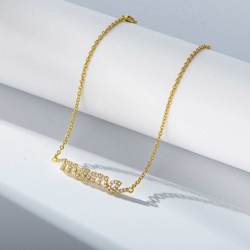 Dainty  Pave Zircon CZ Letters MAMA Bracelet Jewelry