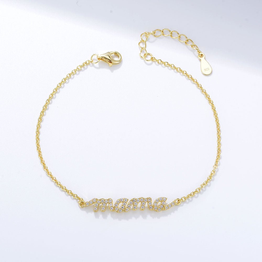 Dainty  Pave Zircon CZ Letters MAMA Bracelet Jewelry
