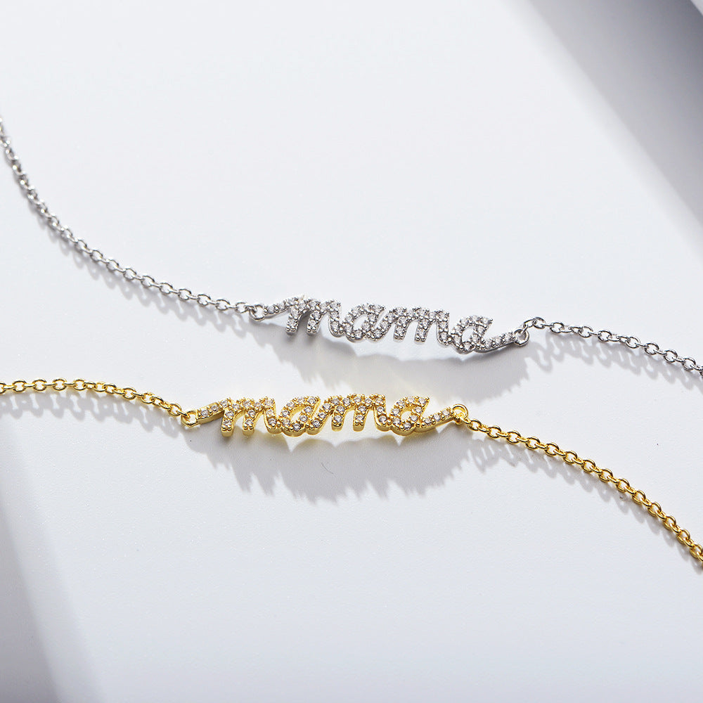 Dainty  Pave Zircon CZ Letters MAMA Bracelet Jewelry