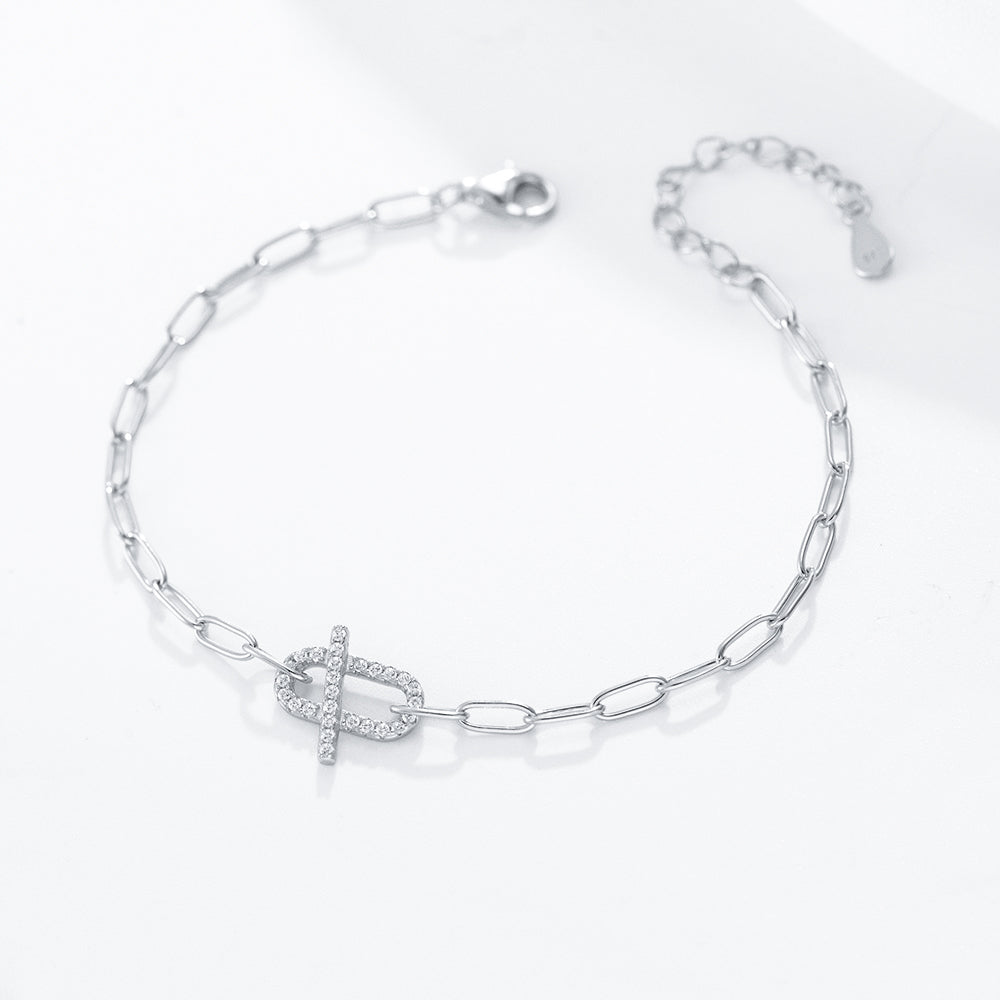 Women Jewelry Zirconia T-Bar Paper Clip Chain Bracelet