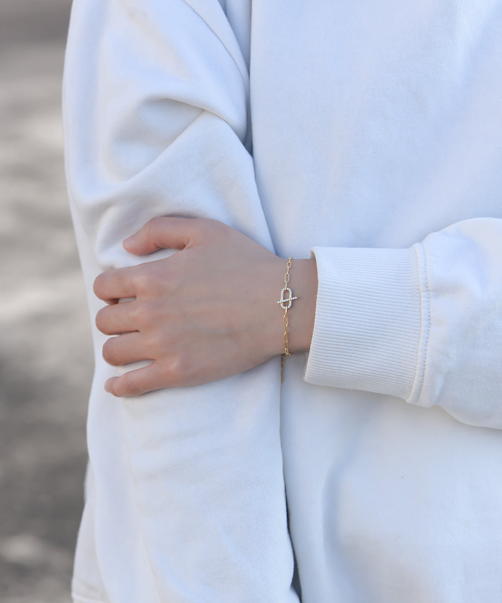 Women Jewelry Zirconia T-Bar Paper Clip Chain Bracelet