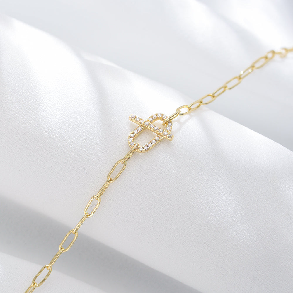 Women Jewelry Zirconia T-Bar Paper Clip Chain Bracelet