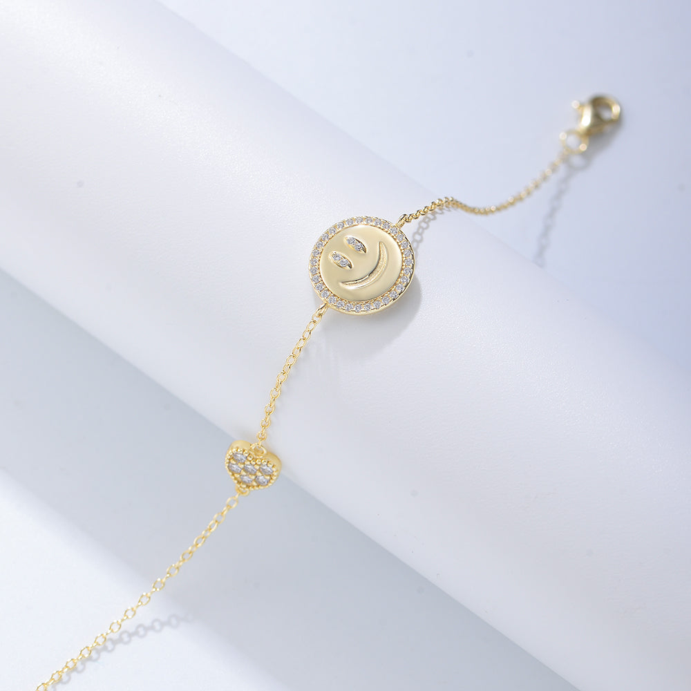Gold Plated Jewelry Zirconia Heart Charm Smile Bracelet