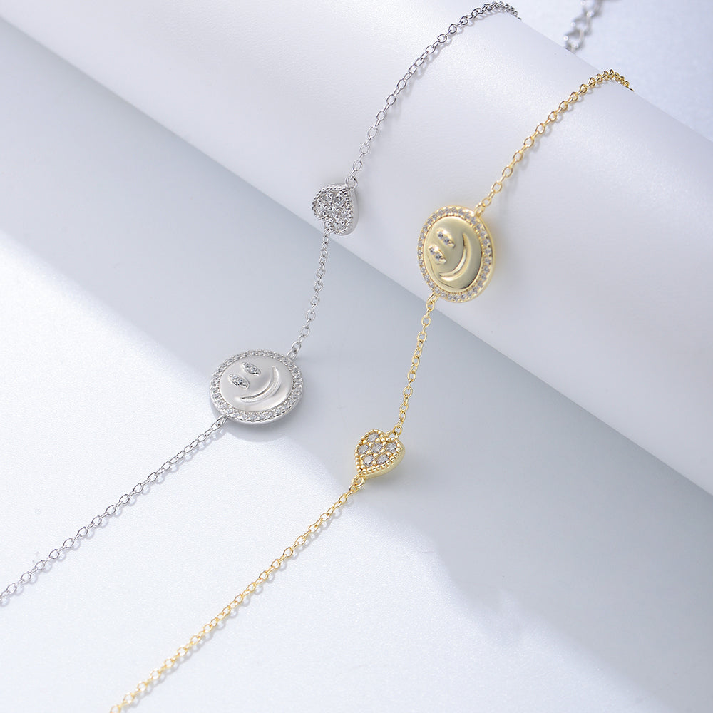 Gold Plated Jewelry Zirconia Heart Charm Smile Bracelet