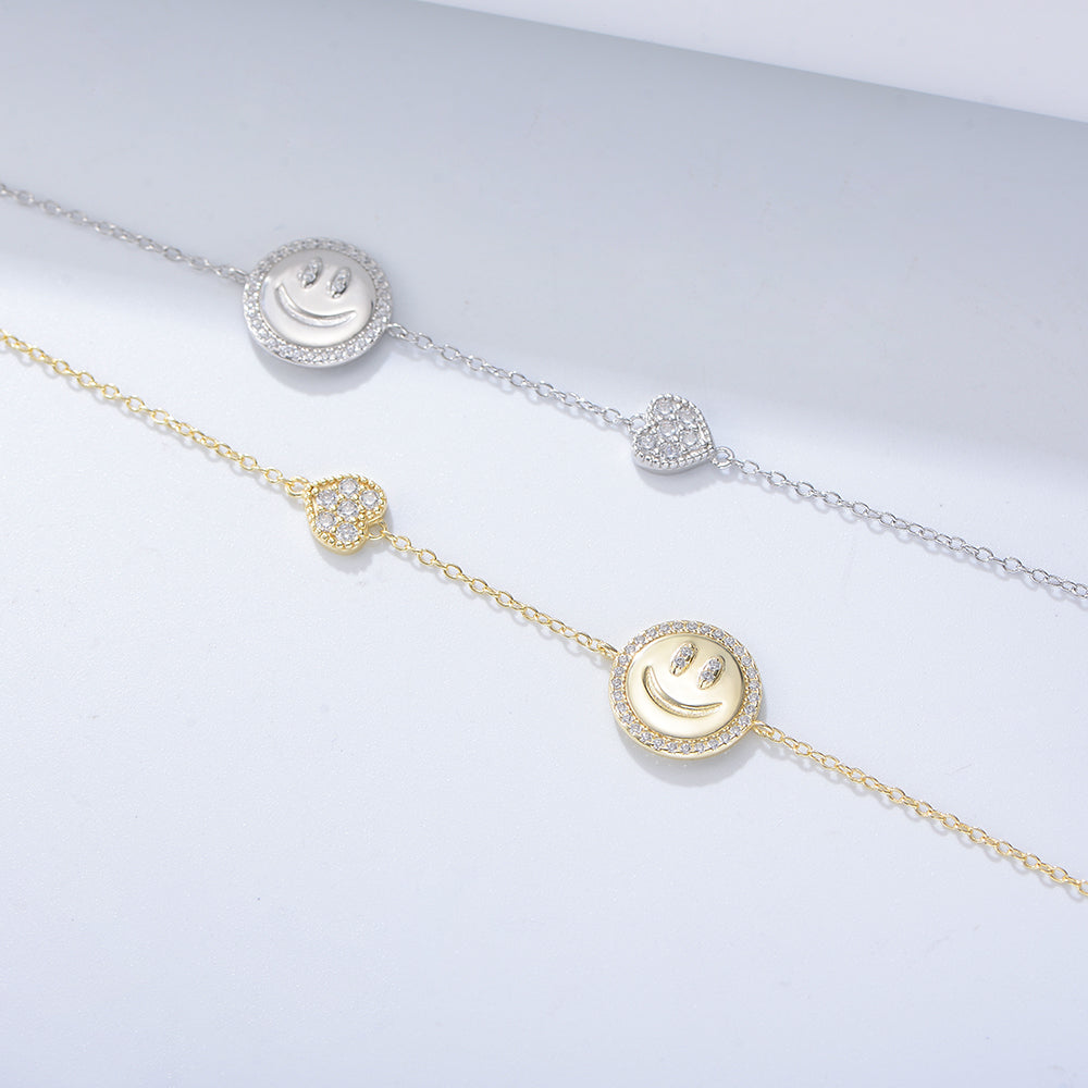 Gold Plated Jewelry Zirconia Heart Charm Smile Bracelet