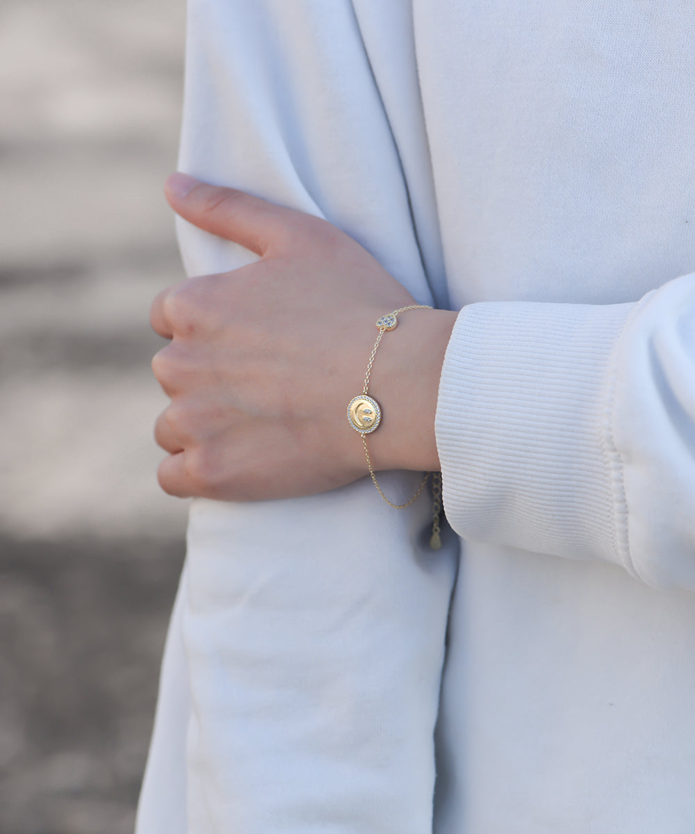 Gold Plated Jewelry Zirconia Heart Charm Smile Bracelet