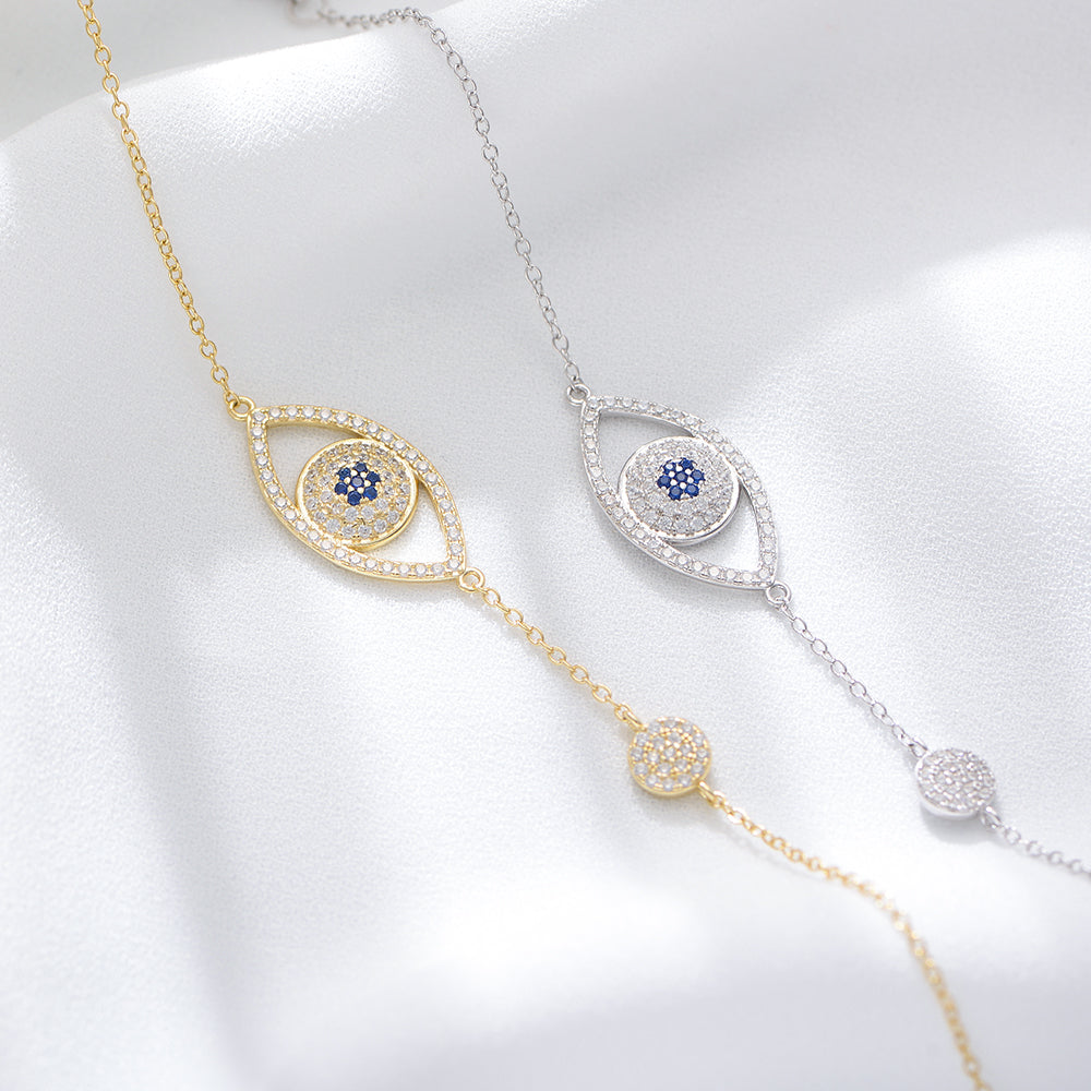 Fashion Gold Plated CZ Hamsa Evil Eyes Bracelet