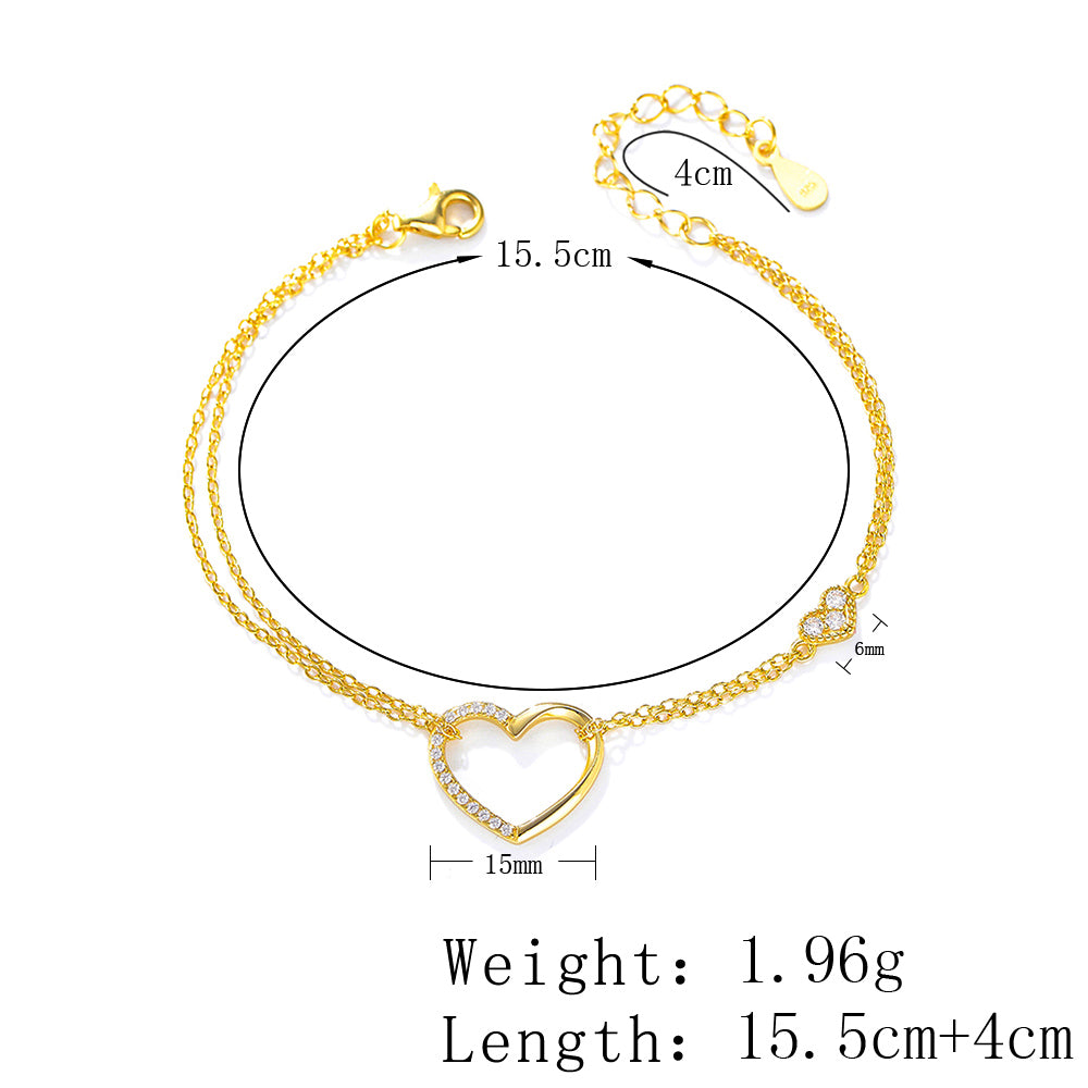 925 Sterling Silver Jewelry Zirconia Heart Charm Bracelet