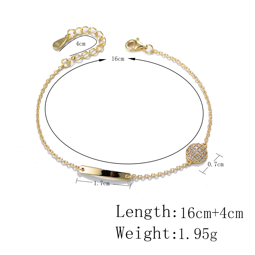 Fashion Jewelry Gold Plated 925 Sterling Silver Bar Ball Double Charms Bracelet