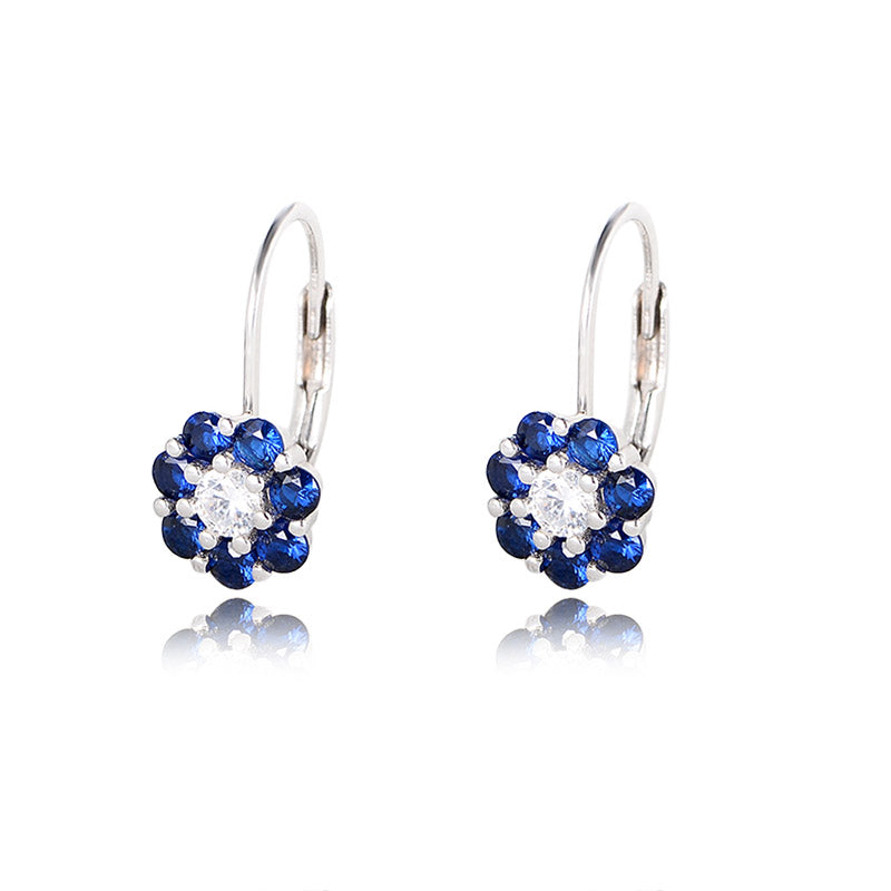 Classic Sapphire Fashion Jewelry S925 Sterling Silver 14K 18K Gold Plated Cubic Zirconia Flower Drop Earrings