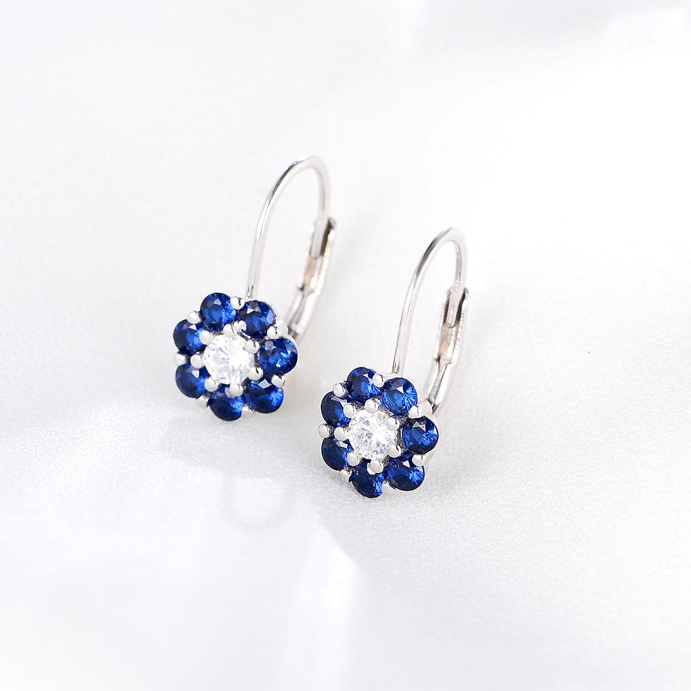 Classic Sapphire Fashion Jewelry S925 Sterling Silver 14K 18K Gold Plated Cubic Zirconia Flower Drop Earrings