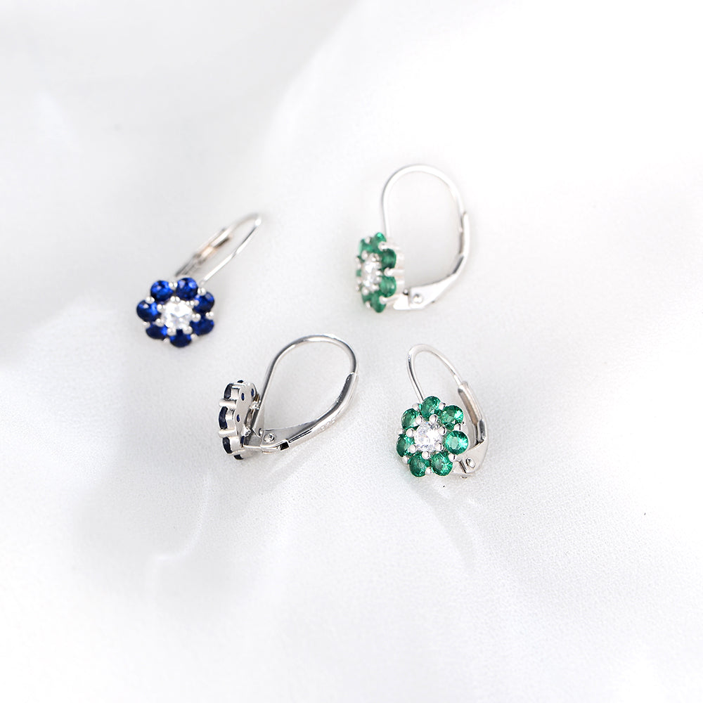 Classic Sapphire  Cubic Zirconia Flower Drop Earrings