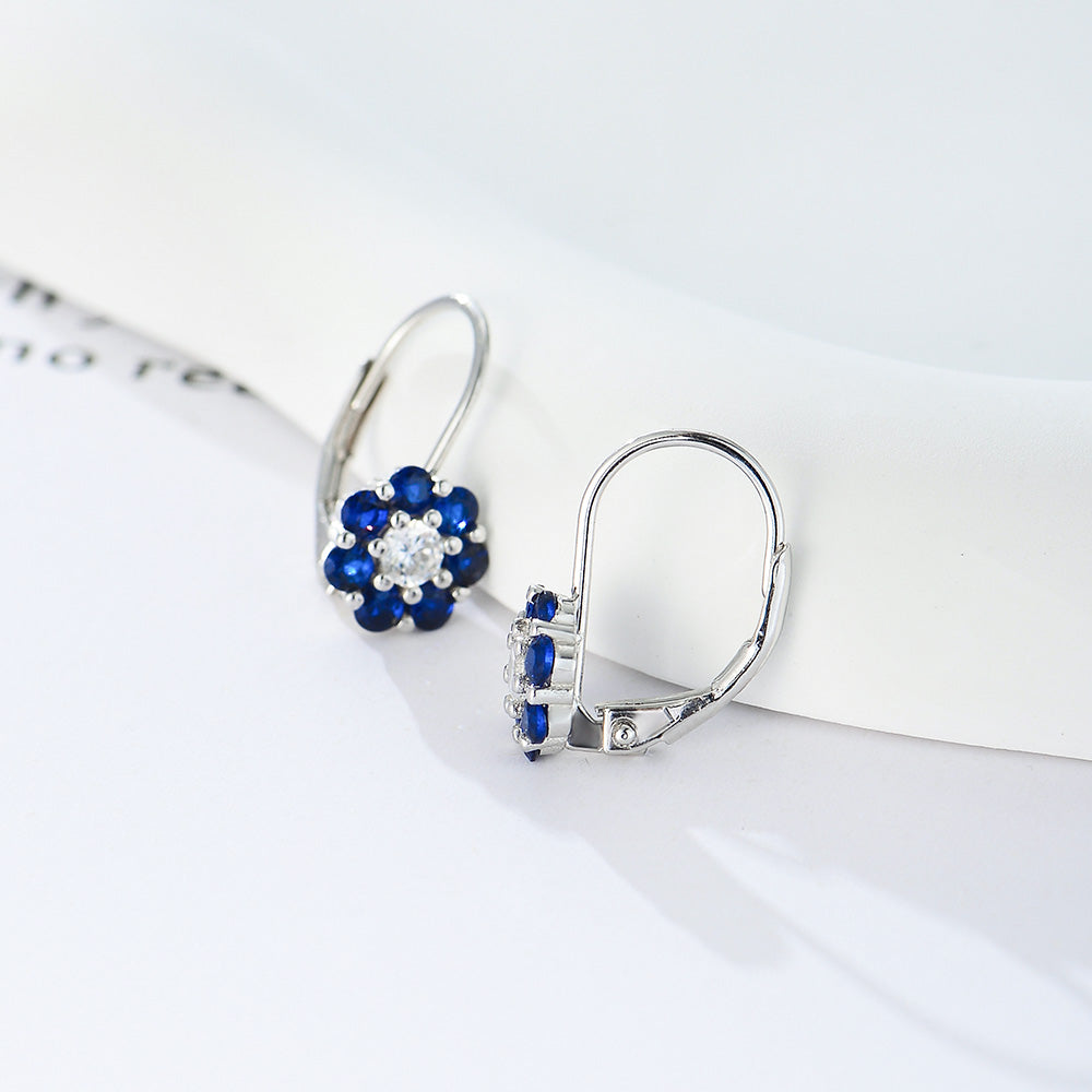 Classic Sapphire  Cubic Zirconia Flower Drop Earrings