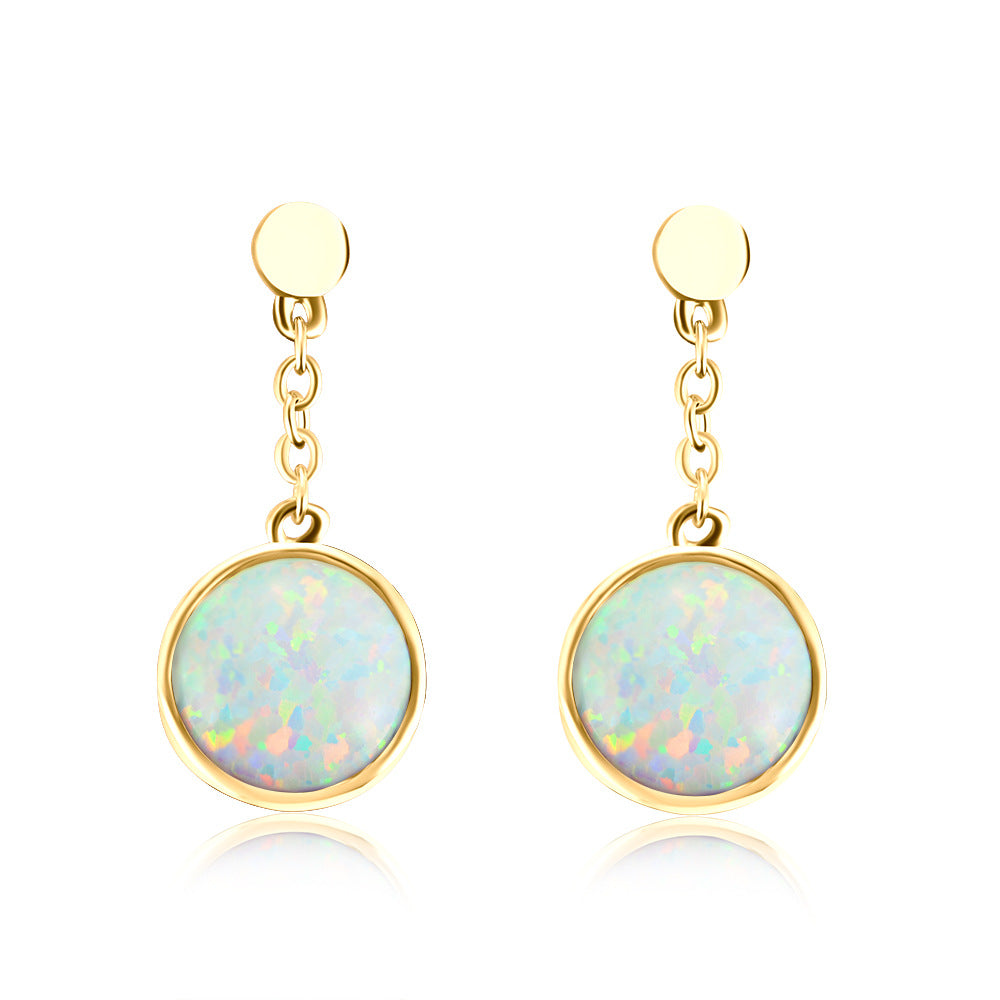 Fashion 925 Silver Gold Plated Round Opal Drop Earrings