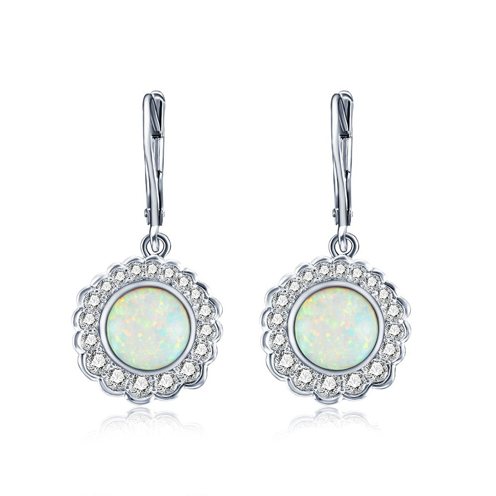 Fashion Vintage 925 Sterling Silver Gold Plated Cubic Zircon Opal Drop Earrings Jewelry