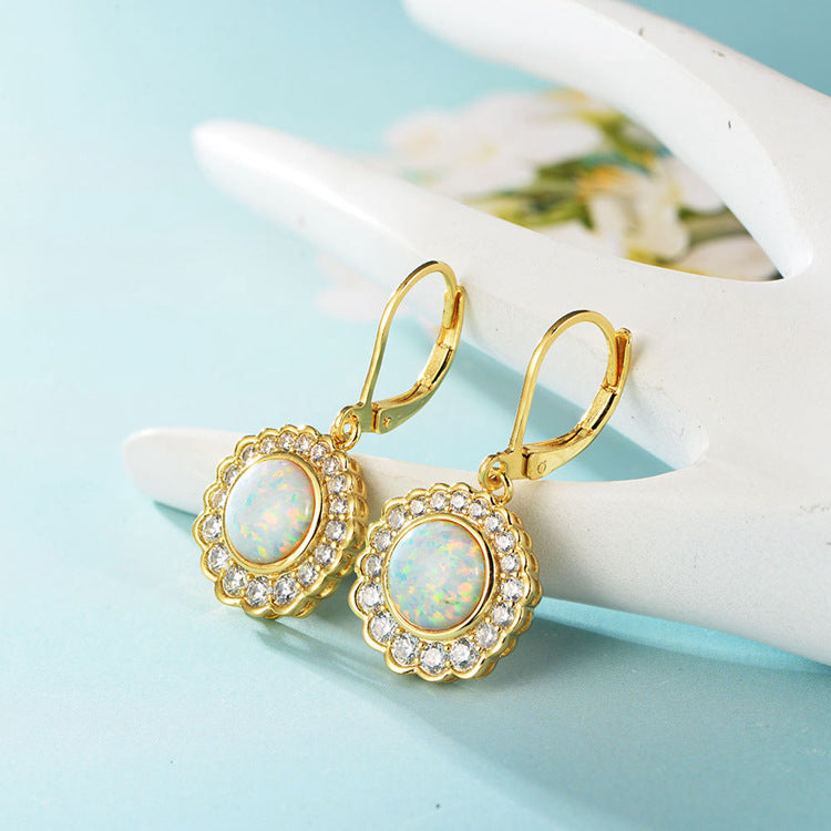 Fashion Vintage Gold Plated Cubic Zircon Opal Drop Earrings Jewelry