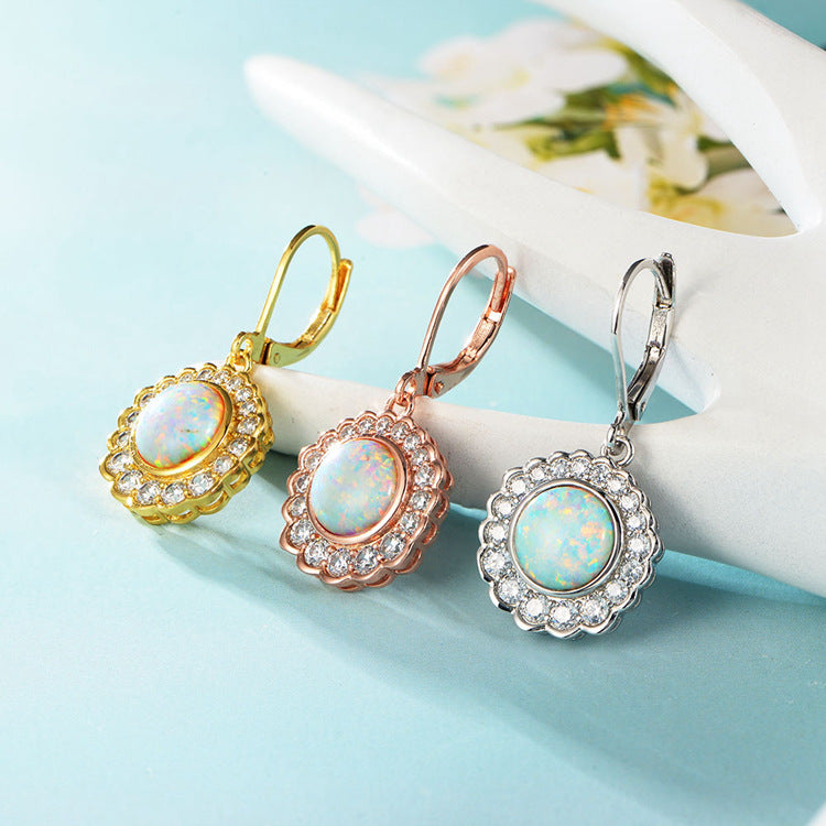Fashion Vintage Gold Plated Cubic Zircon Opal Drop Earrings Jewelry