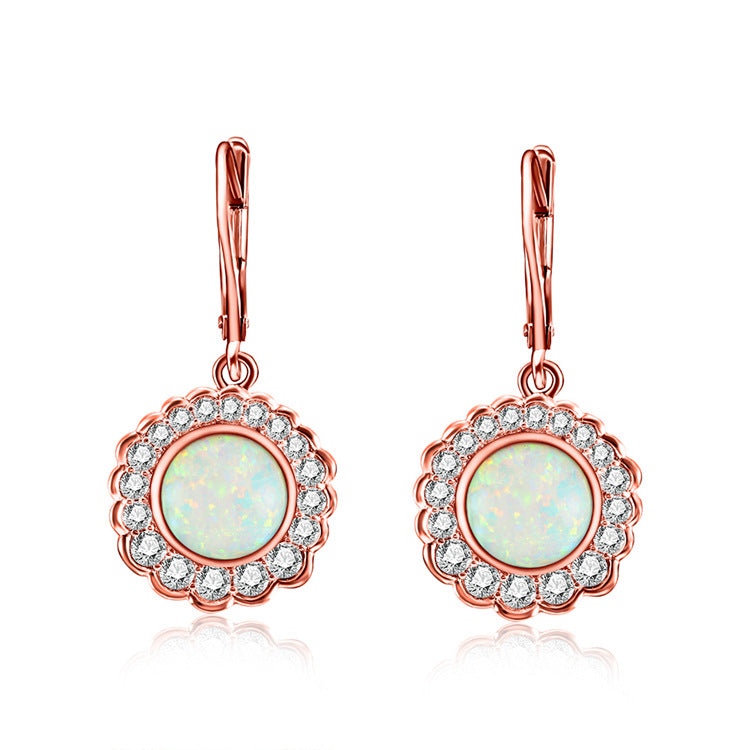 Fashion Vintage Gold Plated Cubic Zircon Opal Drop Earrings Jewelry
