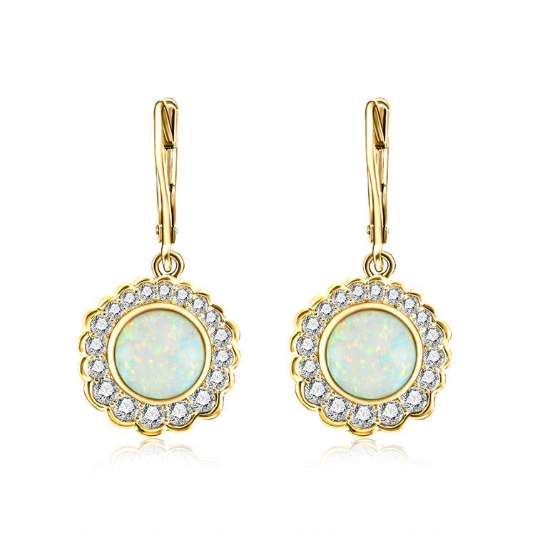 Fashion Vintage Gold Plated Cubic Zircon Opal Drop Earrings Jewelry