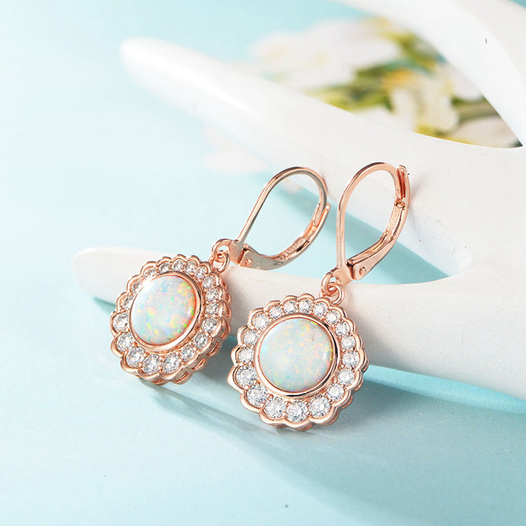 Fashion Vintage Gold Plated Cubic Zircon Opal Drop Earrings Jewelry