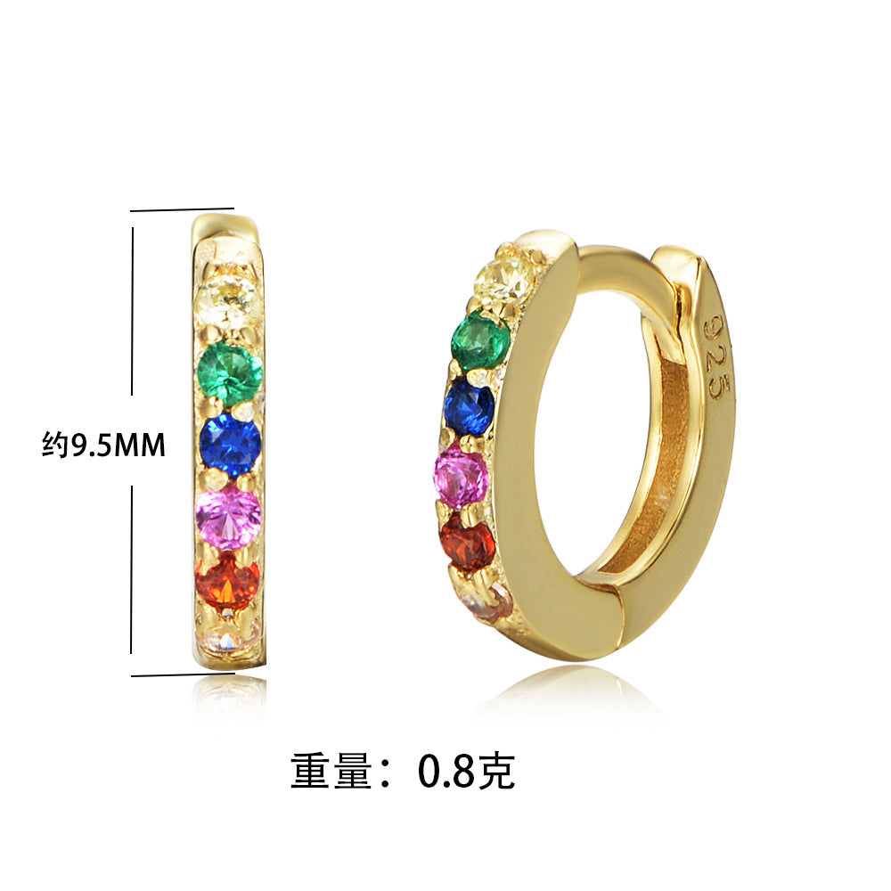 925 Sterling Silver Gold Plated Colorful Zircon Hoop Huggie Earrings