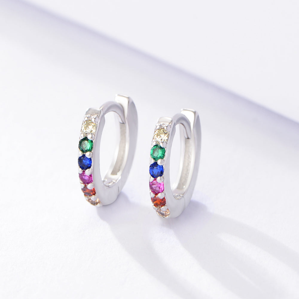 Rainbow Colorful Zircon Hoop Huggie Earrings
