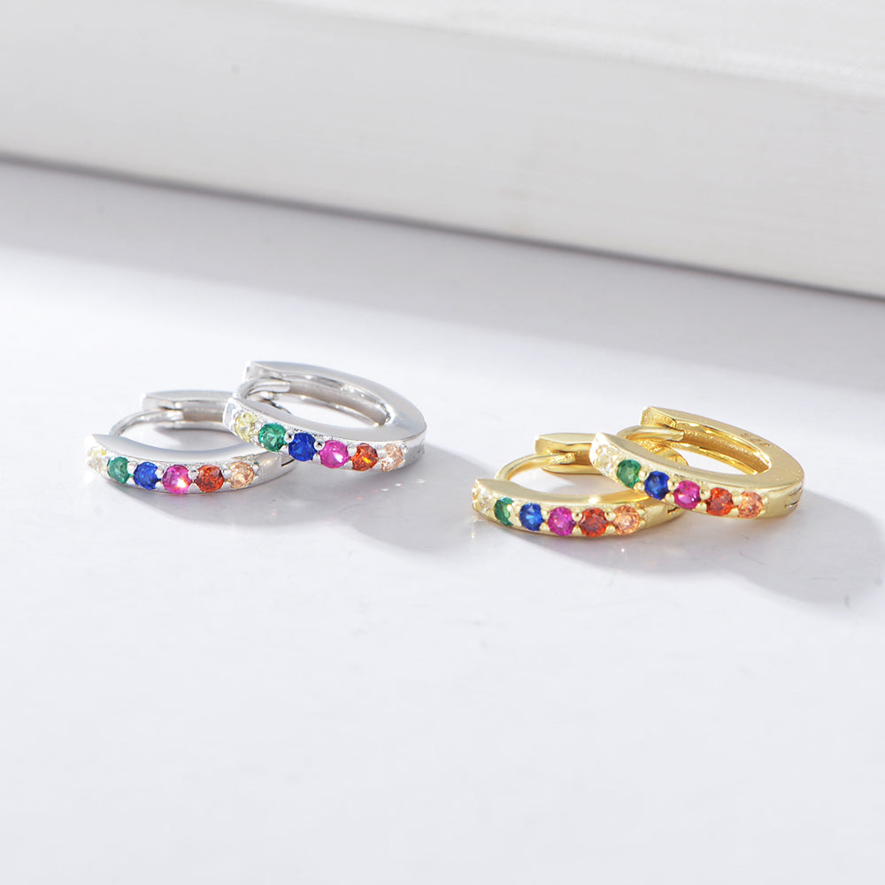 Rainbow Colorful Zircon Hoop Huggie Earrings