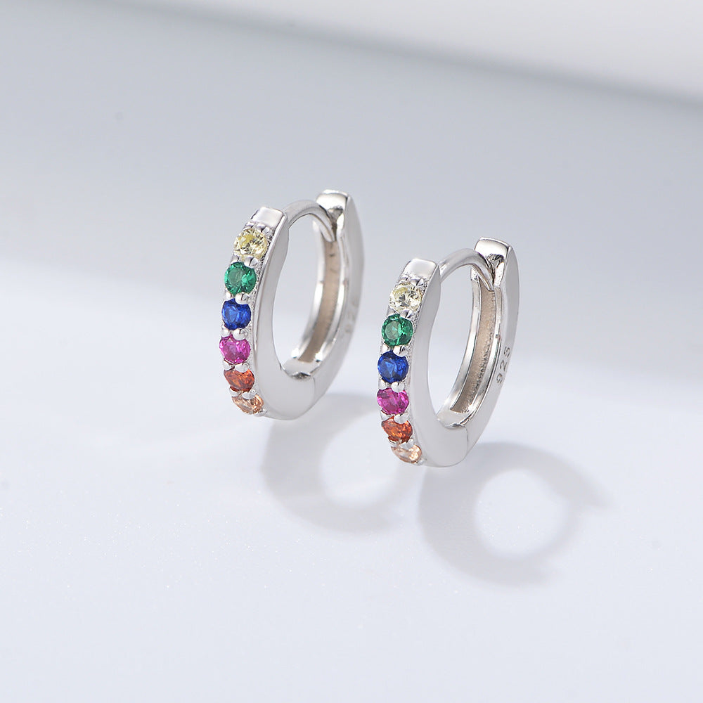 Rainbow Colorful Zircon Hoop Huggie Earrings