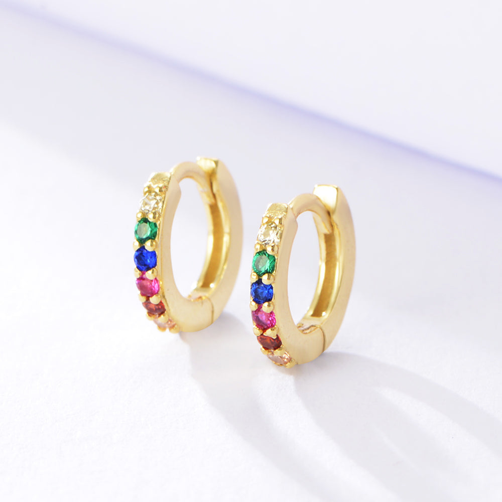 Rainbow Colorful Zircon Hoop Huggie Earrings